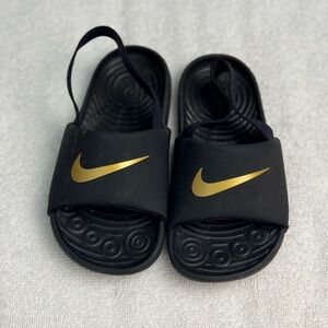 Nike KAWA baby/toddler Slides size 9C - Black and Gold